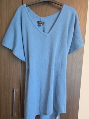Ann Taylor Blue V-Neck Knit Poncho Belted Top